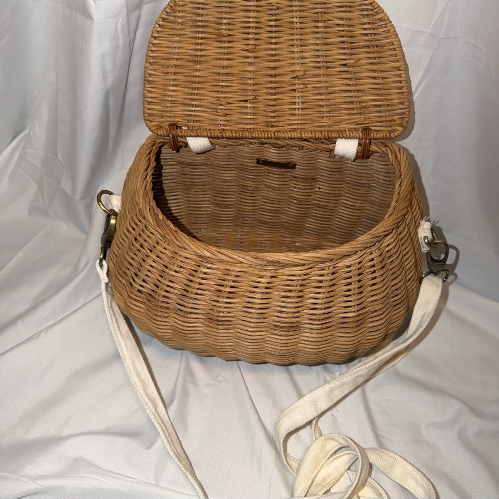 Olli Ella Mamacahri Wicker Basket w/ Canvas Carry Strap & Lid Boho Multiuse - Picture 10 of 10